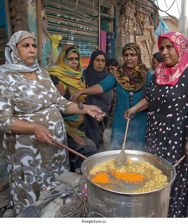 Middle Eastern Women Cooking Traditional Food