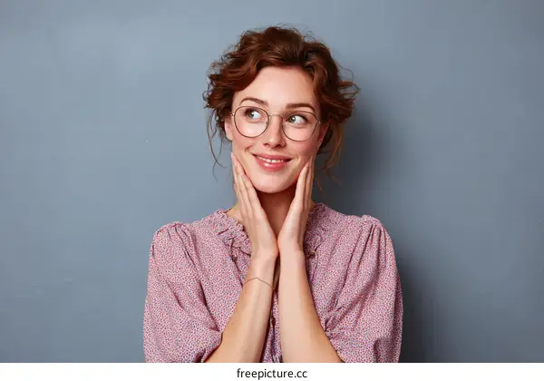Thoughtful Woman in Stylish Pink Blouse