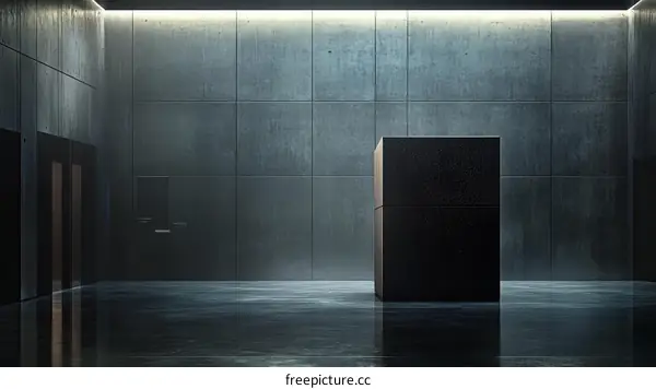Empty Concrete Hallway with Abstract Cube Display