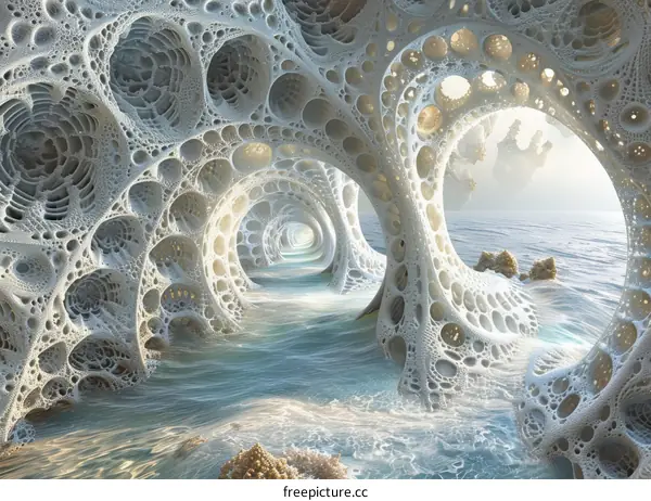 Mystical Underground Water World with White Porous Walls