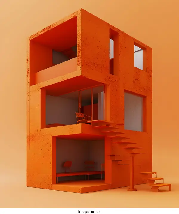 Orange Minimalist House With Cut Out Interior