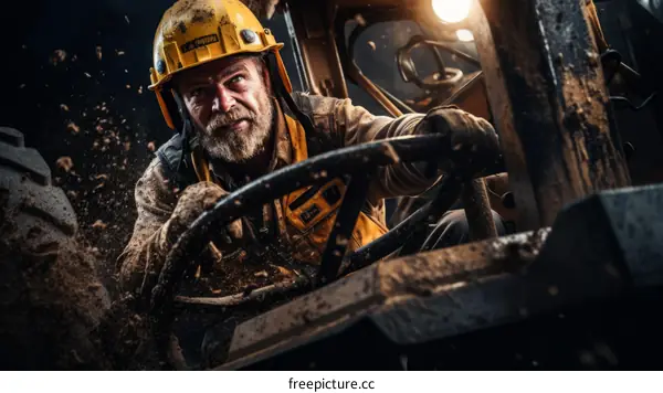 Portrait of a male construction worker operating a bulldozer in a construction site