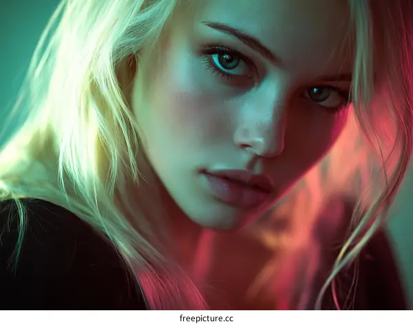 Close-up Portrait of a Caucasian Woman with Vivid Lighting