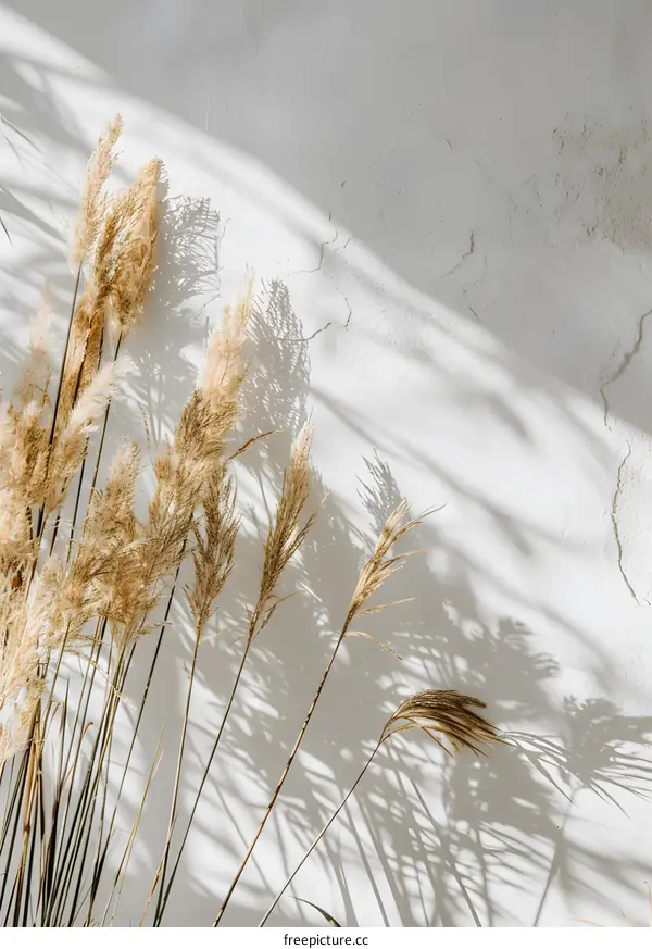 Dried Pampas Grass Against A White Wall
