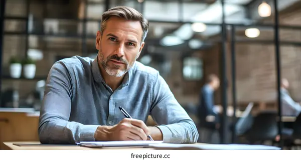 Businessman Working on Notebook in Office