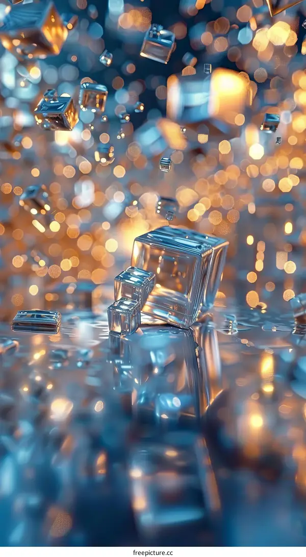 Ice Cubes Splashing into Crystal Clear Water