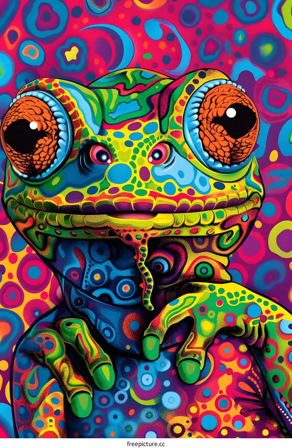 Psychedelic Frog Illustration With Bright Colors