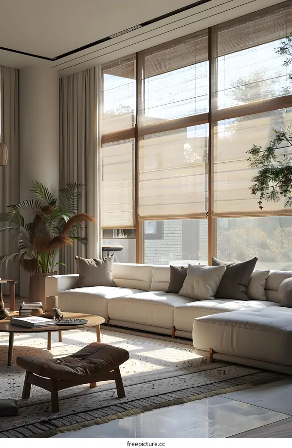 The living room is decorated in a simple and modern style