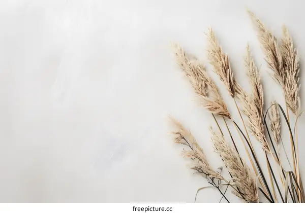 Beige Pampas Grass on White Background Minimalist Photography