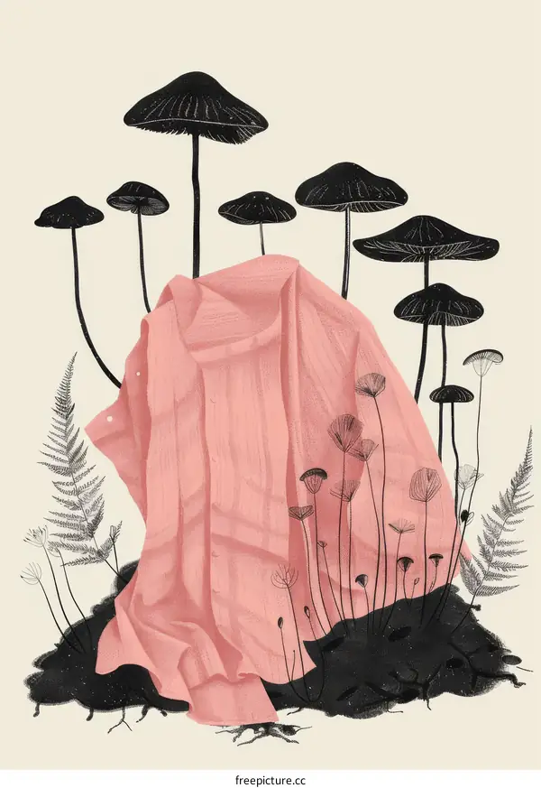 Pink cloth draped over a dark plant-like organism