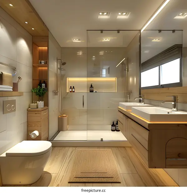 Bathroom with Natural Elements: Wood, Stone, and Plants