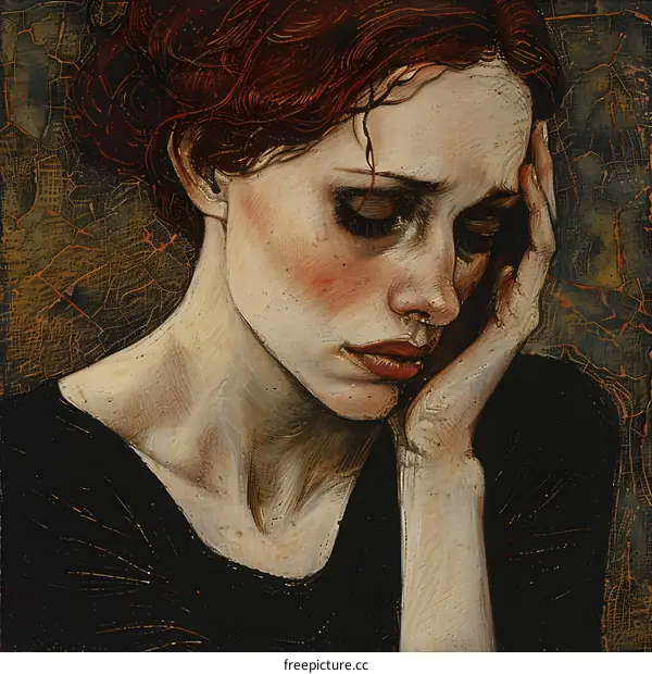 Portrait of a Woman with Red Hair and Sad Eyes