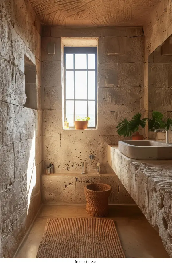 Rustic Stone Bathroom with Natural Light