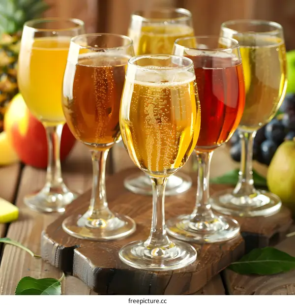 Tasting Variety Of Sparkling Wine In Glasses