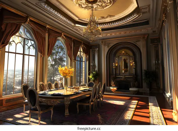 Elegant Dining Room Interior with Golden Accents