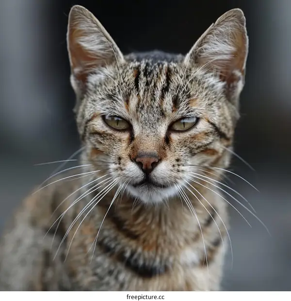 A ginger cat is staring at the camera with narrow eyes.