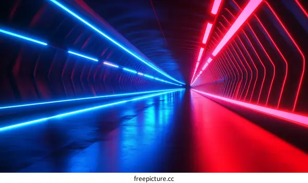 Futuristic Neon Tunnel with Blue and Red Lights