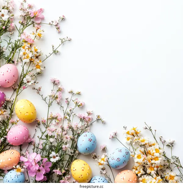 Easter eggs and flowers corner design