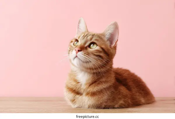 Ginger Cat on Pink Background