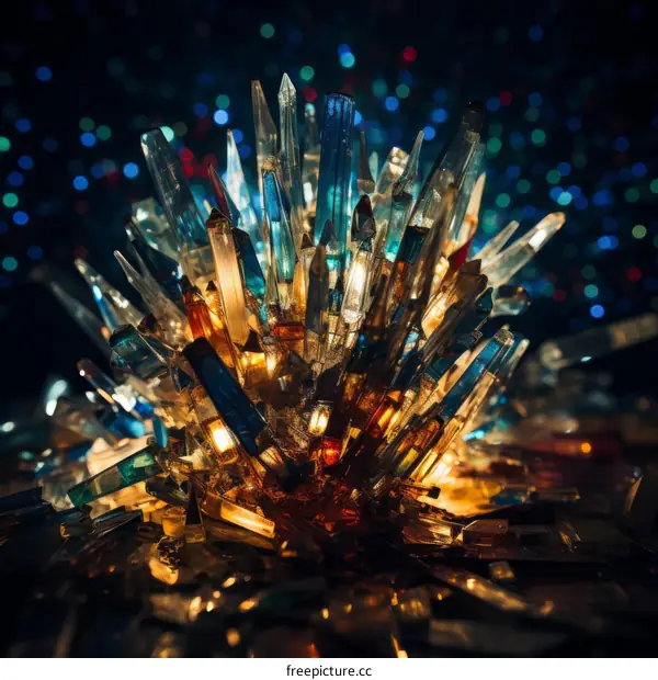 Colorful Crystal Cluster In Dark Backdrop