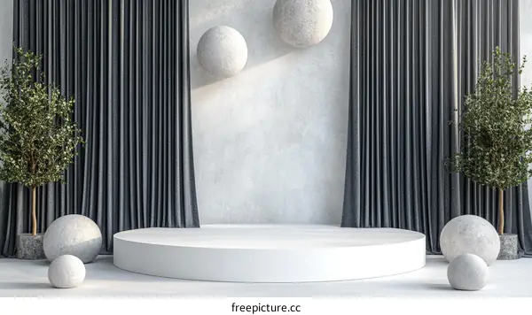 Modern Minimalist Showcase with Drapery and Stones