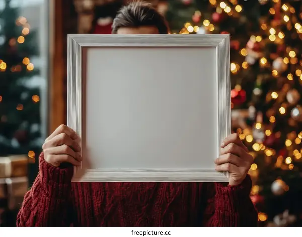 Blank Frame Held by a Person During Christmas