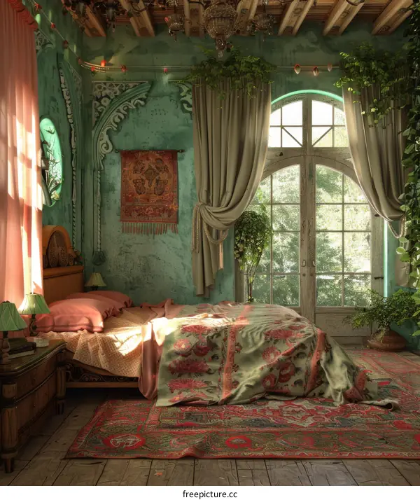 Bohemian Bedroom Interior Design Illustration
