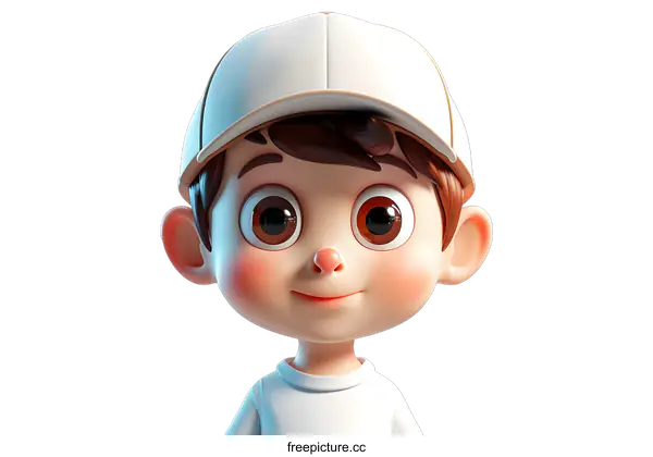 [Transparent Background PNG]A 3D rendering of a young boy wearing a baseball cap