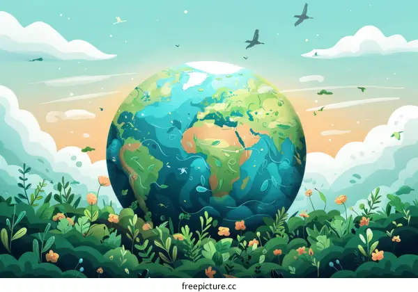 lush green earth with plants and flowers