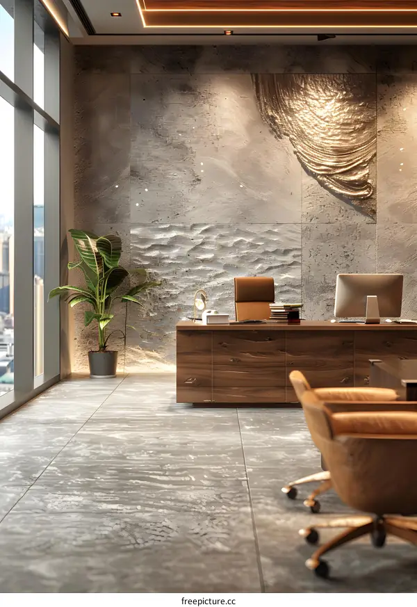 Modern office interior with stylish furniture and decoration