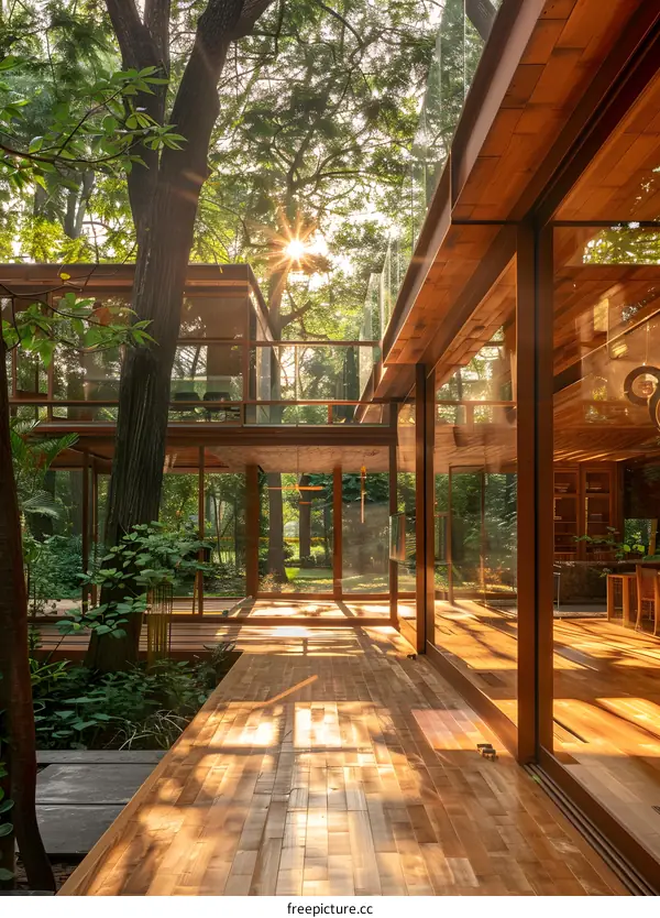 Modern House with Glass Walls in the Woods