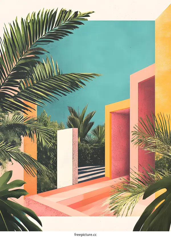 Minimalist Tropical Garden with Geometric Architecture