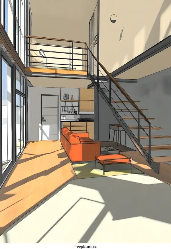 Modern Minimalist Loft Apartment Design Illustration