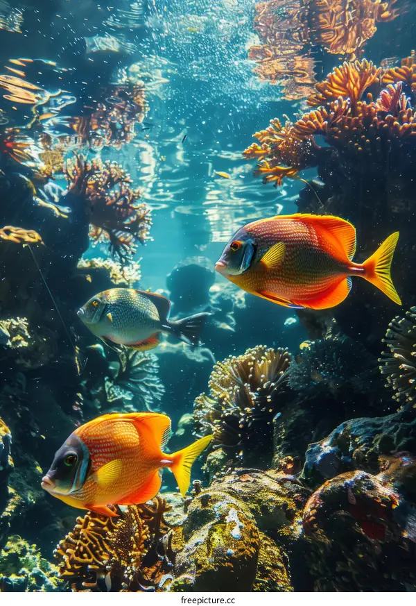 Vibrant Tropical Fish Swimming Amidst a Colorful Coral Reef