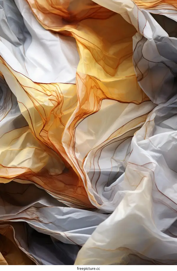 Close-up of crumpled white and orange fabric