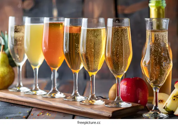 Variety of Sparkling Apple Cider in Glasses