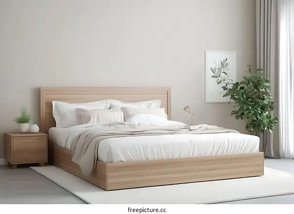 Modern Wooden Bed in a Light Beige Bedroom