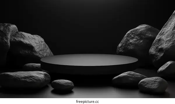 Dark Minimalist Display Platform with Stones