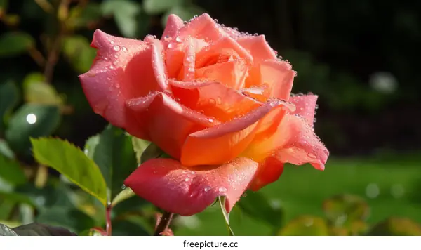 Close-up of a beautiful rose with morning dew on its petals