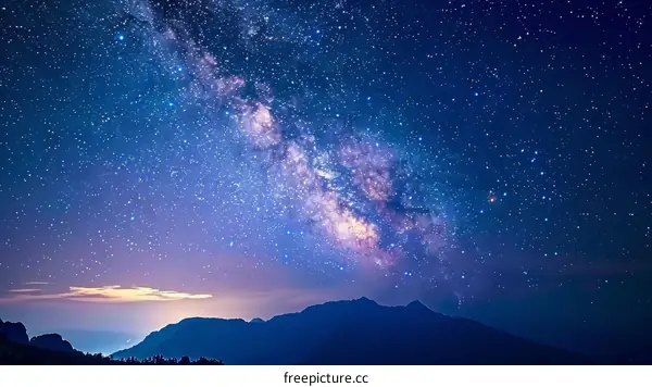 Starry Night Sky Over Mountain Landscape