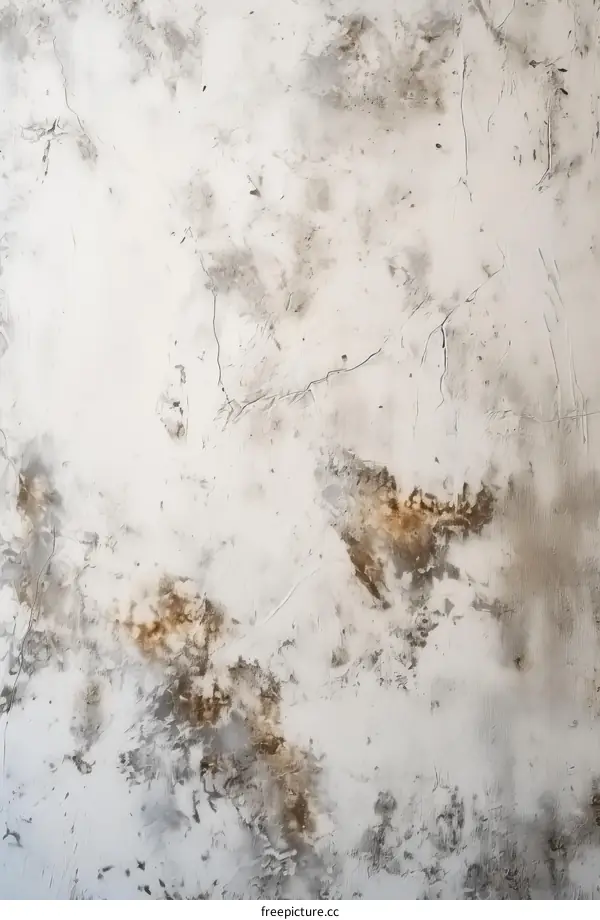 Close-up photo of a white wall with brown and gray spots