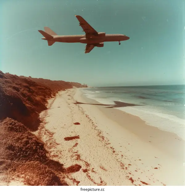 airplane flying over beach