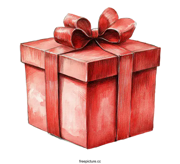 [Transparent Background PNG]Hand-drawn Red Gift Box with Ribbon