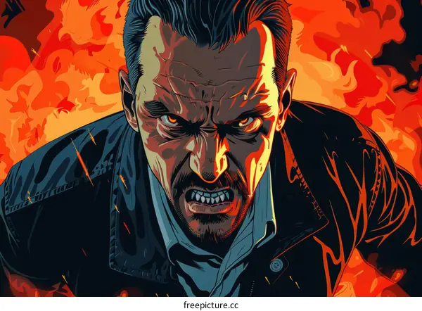 portrait of a man with a beard and a black jacket in front of an orange background