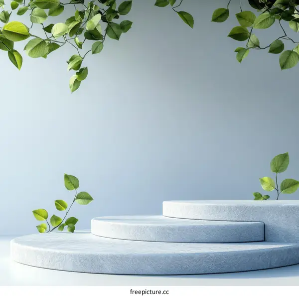 Modern Minimalist Product Display with Green Leaves