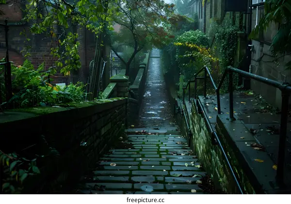 Stone Steps Pathway in Green Foliage