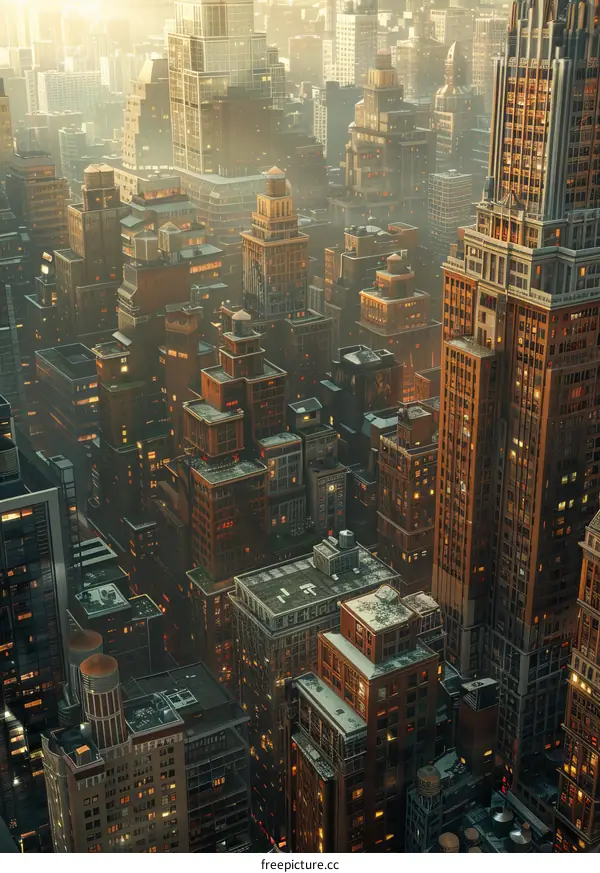 Aerial View of a Cityscape at Dusk