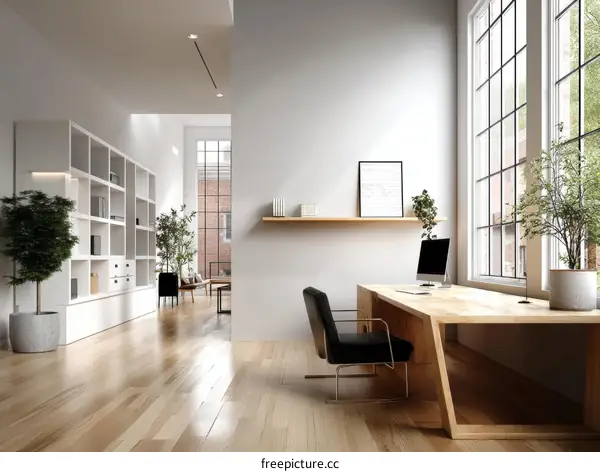 Modern Minimalist Home Office with Large Windows