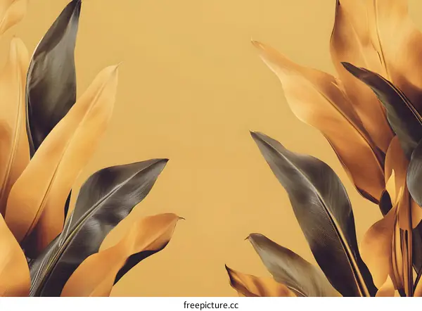 Golden Leaves on Yellow Background