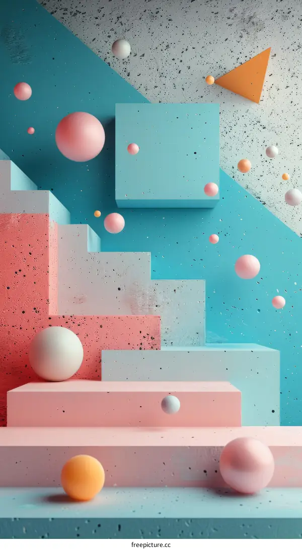 Pastel Geometric Podium with Floating Shapes
